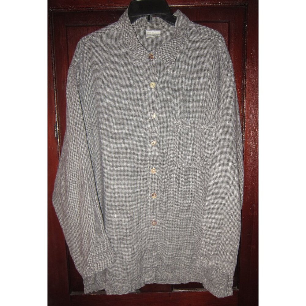 Click Color Me Cotton Sz L Tunic Top Shirt Blouse 100% Linen Checked Houndstooth